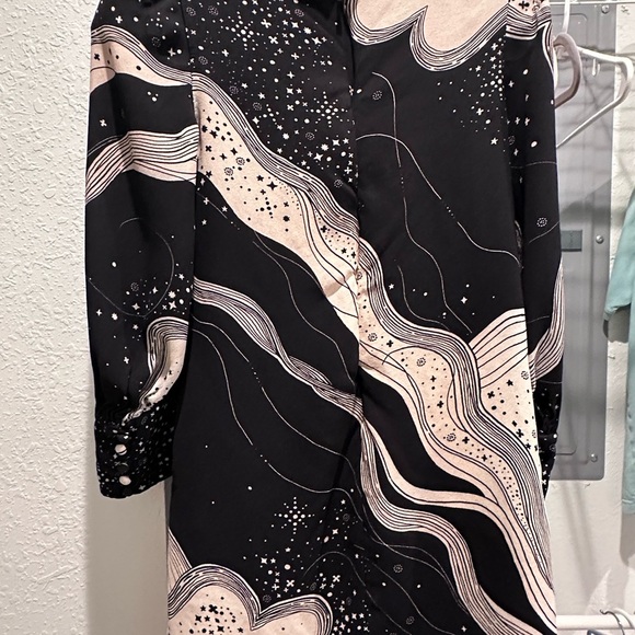 Chloe black/off-white long-sleeve mini dress with cosmic print, pockets, FR40 - Picture 5 of 9